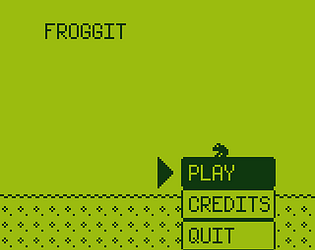 A green frog looking outward, the title FROGGIT is on the screen