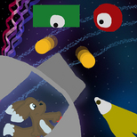 A man standing in a dark hallway that goes left to right.